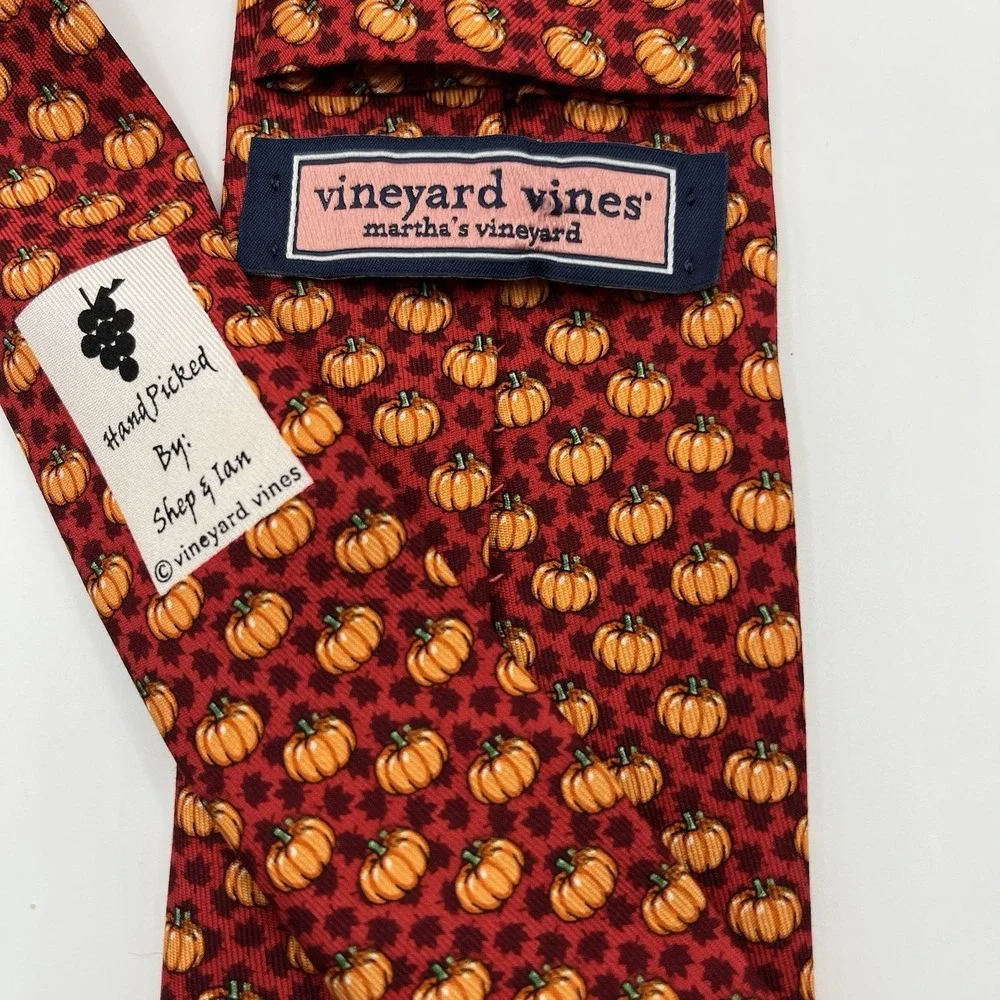 Vineyard Vines Silk Tie Orange Pumpkin All Over Print Preppy